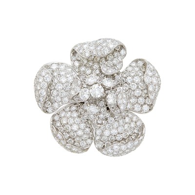 Lot 279 - Platinum and Diamond 'En Tremblant' Flower Brooch