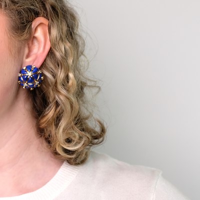 Lot 29 - Georges L'Enfant for Tiffany & Co. Pair of Gold, Lapis and Diamond Earclips, France