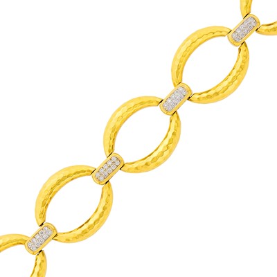 Lot 1122 - Andrew Clunn Hammered Gold and Diamond Bracelet
