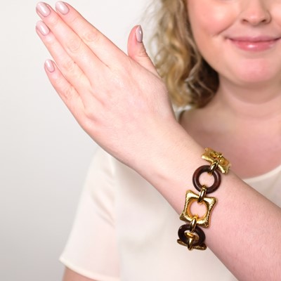 Lot 13 - Van Cleef & Arpels Gold and Wood Link Bracelet, France