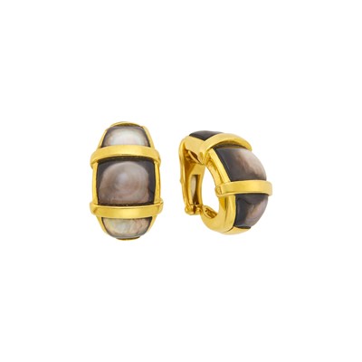 Lot 1007 - Andrew Clunn Pair of Gold and Brown Mother-of-Pearl Earclips