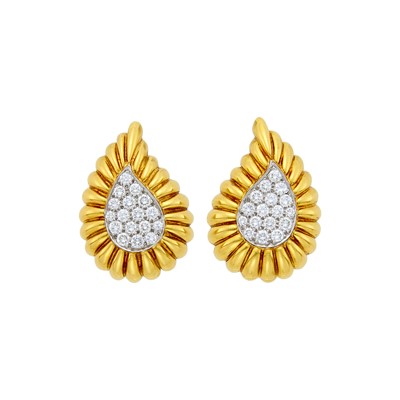 Lot 240 - David Webb Pair of Gold, Platinum and Diamond Paisley Earclips