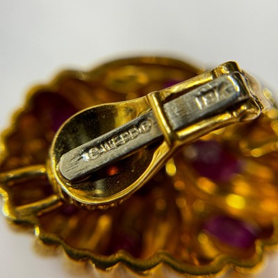 Lot 89 - David Webb Pair of Hammered Gold and Ruby Earclips