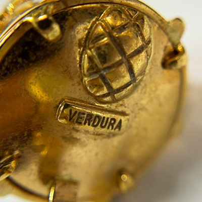 Lot 60 - Verdura Pair of Gold and Rock Crystal 'Caged' Earclips
