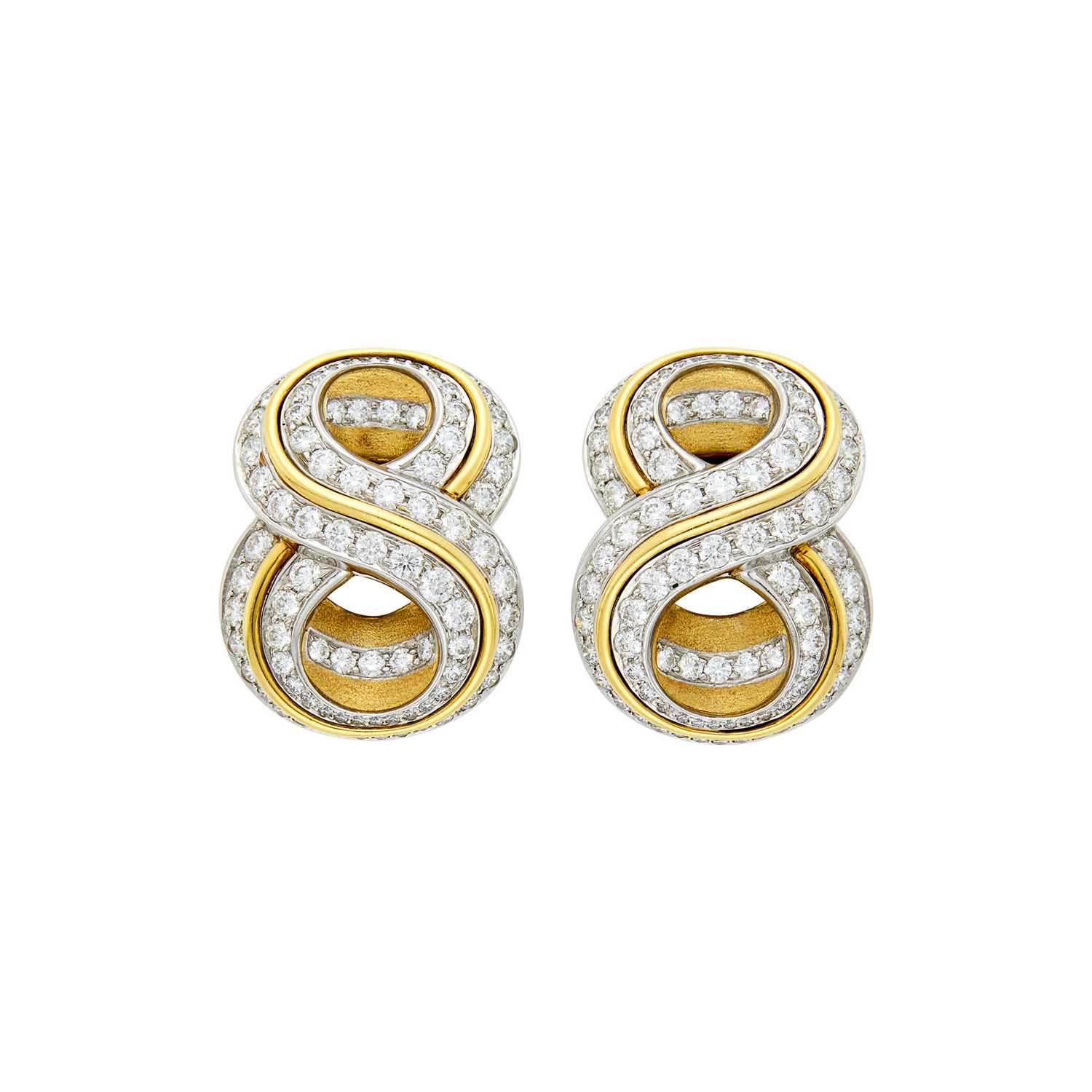 Lot 40 - Verdura Pair of Gold, Platinum and Diamond 'Figure Eight' Earclips