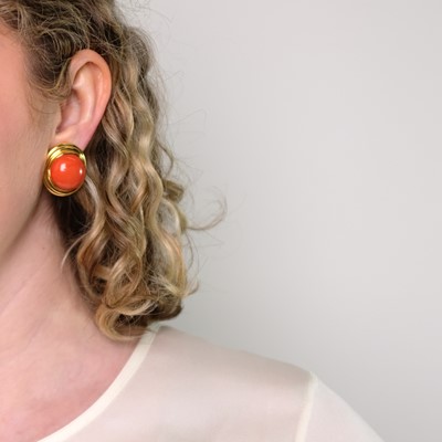 Lot 5 - Andrew Clunn Pair of Gold and Coral Earclips