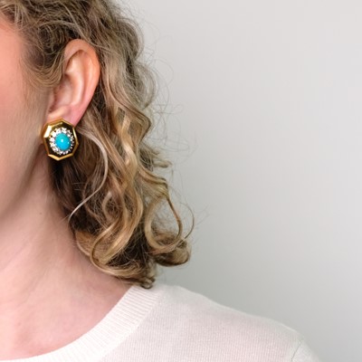 Lot 10 - Andrew Clunn Pair of Gold, Turquoise and Diamond Earclips