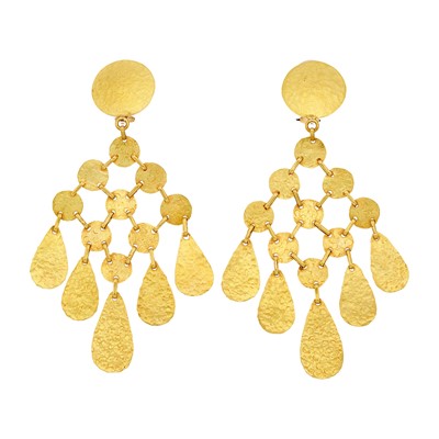 Lot 1213 - Pair of Gold Fringe Pendant-Earclips