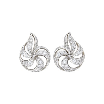 Lot 269 - Verdura Pair of Platinum and Diamond 'Nautilus' Shell Earclips