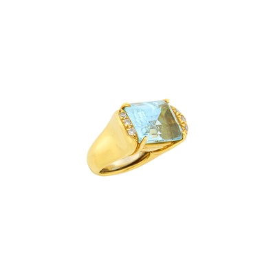 Lot 1127 - Andrew Clunn Gold, Aquamarine and Diamond Ring