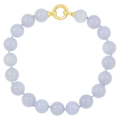 Lot 1004 - Blue Chalcedony Bead Necklace with Gold Clasp