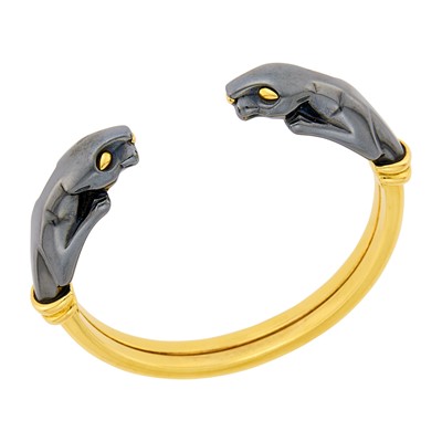 Lot 1168 - Cartier Gold and Hematite 'Double Panthère' Bangle Bracelet
