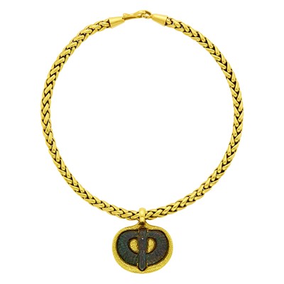 Lot 1094 - Elizabeth Gage Gold and Bronze Owl Pendant-Necklace