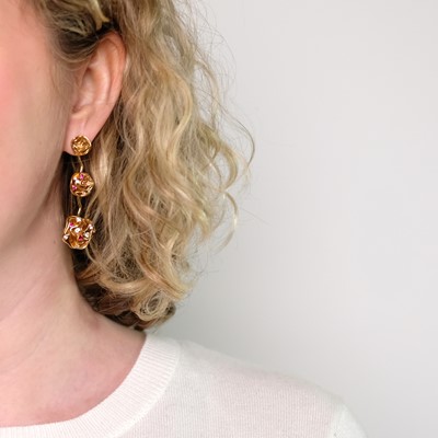 Lot 65 - Louis Vuitton Pair of Gold, Diamond and Gem-Set Pendant-Earrings, France
