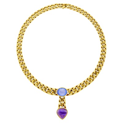 Lot 228 - Bulgari Gold, Cabochon Sapphire and Amethyst Necklace