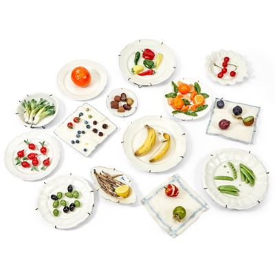 Lot 235 - Group of Sixteen Ceramic Trompe L'Oeil Fruit and Vegetable Plates