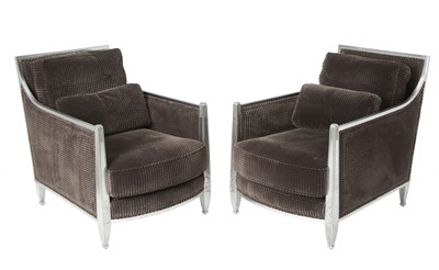 Lot 151 - Pair of Art Deco Style Silver Painted Wood Chairs