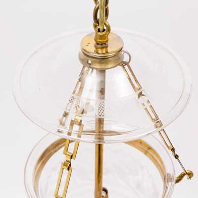 Lot 233 - Pair of Brass and Glass Three Light Lanterns