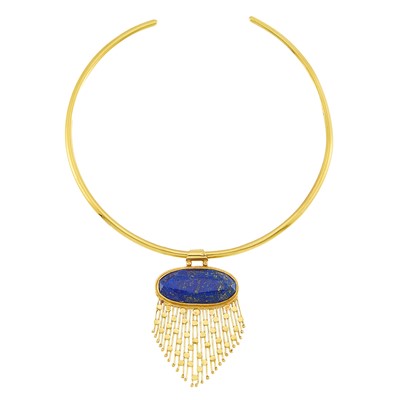 Lot 2025 - Gold and Lapis Collar Pendant-Necklace