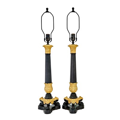 Lot 138 - Pair of Charles X Gilt and Patinated Bronze Candlestick Lamps