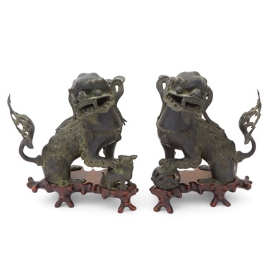 Lot 488 - A Pair of Chinese Bronze Fu Lions