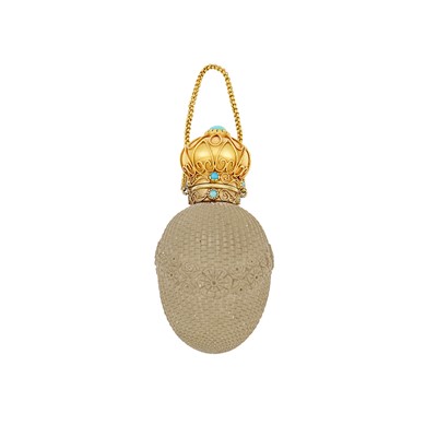 Lot 1123 - Etruscan Revival Carved Lava Rock, Gold and Turquoise Perfume Bottle Pendant