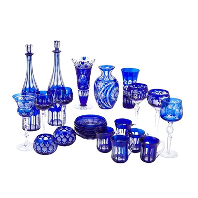 Lot 232 - Group of Blue Cut-to-Clear Glass Table Articles