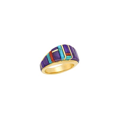 Lot 24 - Charles Loloma Gold, Sugilite and Hardstone Ring