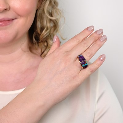 Lot 24 - Charles Loloma Gold, Sugilite and Hardstone Ring