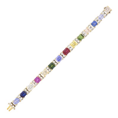 Lot 120 - Oscar Heyman Brothers for J. E. Caldwell & Co. Platinum, Gold, Ruby, Multicolored Sapphire  and Diamond Bracelet