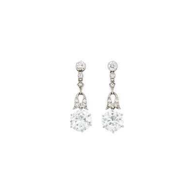 Lot 163 - Pair of Platinum and Diamond Pendant-Earrings