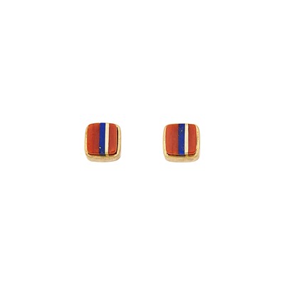 Lot 1052 - Charles Loloma Pair of Gold and Hardstone Stud Earrings