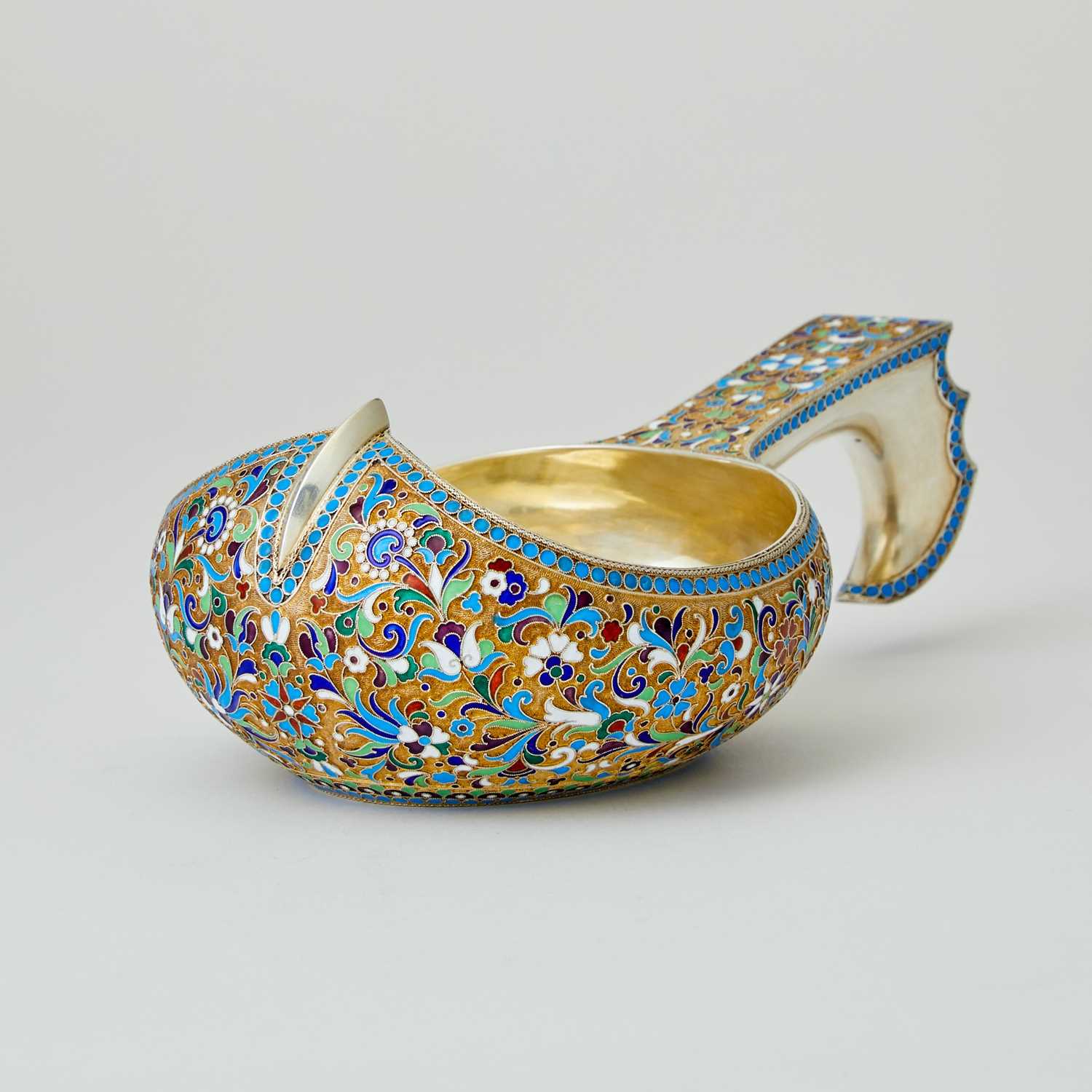 Lot 719 - Russian Silver-Gilt and Cloisonné Enamel Kovsh