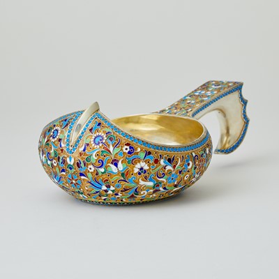 Lot 719 - Russian Silver-Gilt and Cloisonné Enamel Kovsh
