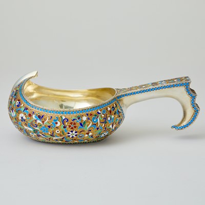 Lot 719 - Russian Silver-Gilt and Cloisonné Enamel Kovsh