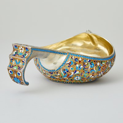 Lot 719 - Russian Silver-Gilt and Cloisonné Enamel Kovsh