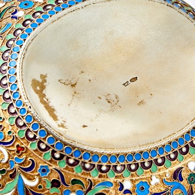 Lot 719 - Russian Silver-Gilt and Cloisonné Enamel Kovsh