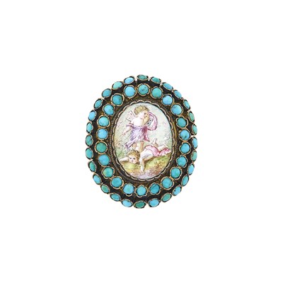 Lot 653 - Russian Turquoise-Set Silver and Finift Enamel Locket