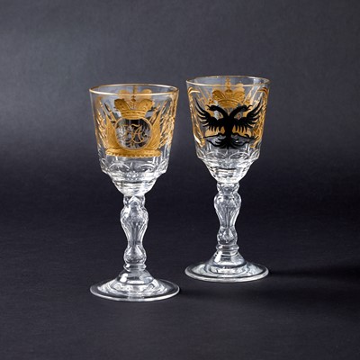 Lot 684 - Pair of Russian Glass Goblets from the Service for the Romanov Tercentenary