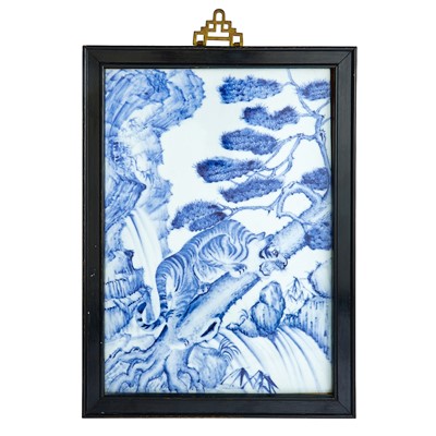 Lot 115 - A Chinese Porcelain Blue and White Porcelain Plaque
