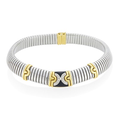Lot 2020 - Gold, Steel, Black Onyx and Diamond Tubogas Necklace