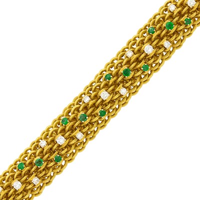 Lot 1122 - Gold, Diamond and Emerald Bracelet