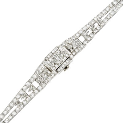 Lot 1173 - Hamilton Platinum and Diamond Bracelet-Watch