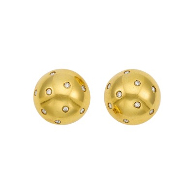 Lot 1033 - Pair of Gold and Diamond Bombé Earrings