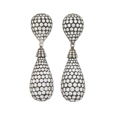 Lot 64 - Sabbadini Pair of Blackened Gold and Diamond Pendant-Earrings