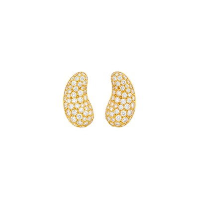 Lot 1094 - Tiffany & Co., Elsa Peretti Pair of Gold and Diamond 'Bean' Earclips