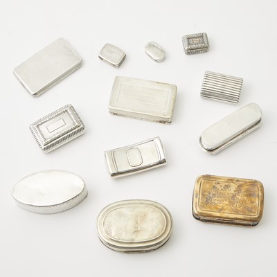 Lot 141 - Group of English and Irish Sterling Silver and Other Metals Snuff Boxes and Vinaigrettes