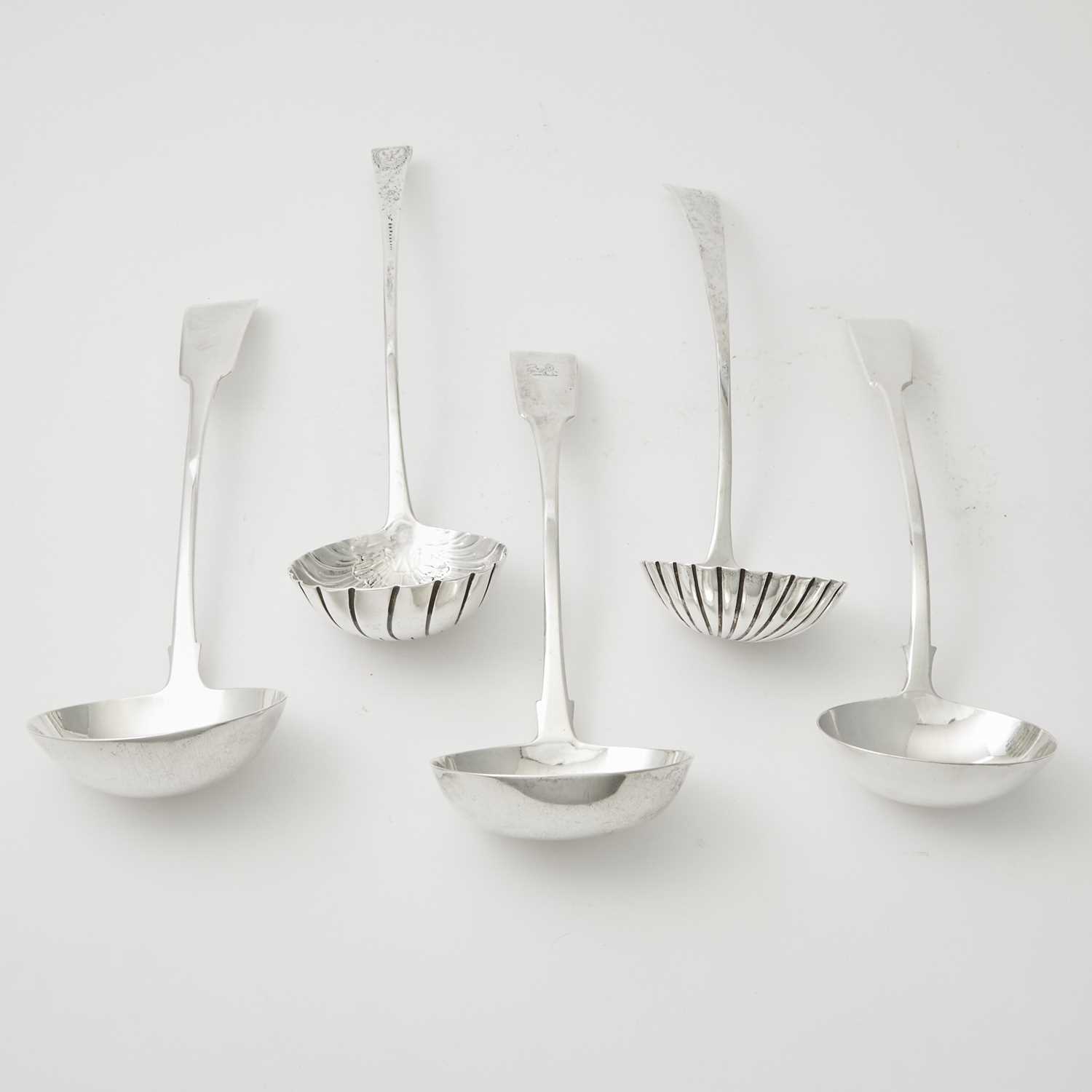 Lot 133 - Four Georgian Irish Sterling Silver Soup Ladles