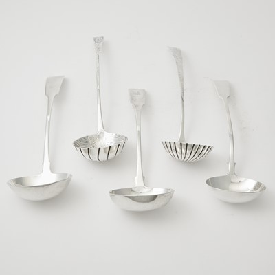 Lot 133 - Four Georgian Irish Sterling Silver Soup Ladles