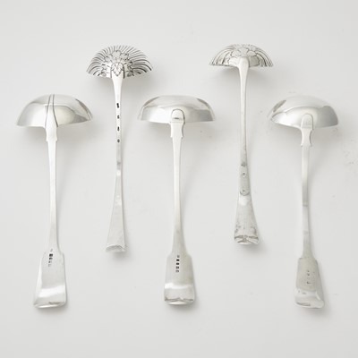 Lot 133 - Four Georgian Irish Sterling Silver Soup Ladles